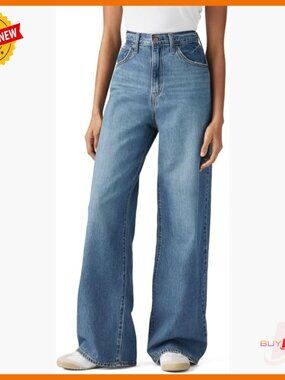 High Rise Baggy Jeans with Cinch Back Adjusters, Straight Leg Fit